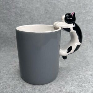 Vtg Hallmark Cat Handle Coffee Gray Mug Cup Black White Kitten 1989 10oz Korea